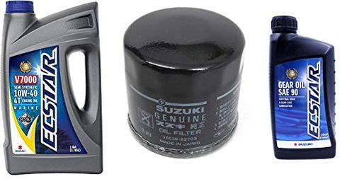 Suz uki ECSTAR V7000 10W-40 Marine 4-Stroke Engine Oil, 1 Gal with 16510-61A31 Oil Filter and 1 Quart Suzuki Ecstar Lower Unit Hypoid Gear Oil