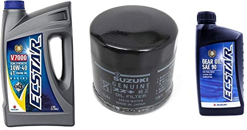 Suz uki ECSTAR V7000 10W-40 Marine 4-Stroke Engine Oil, 1 Gal with 16510-87J00 Oil Filter and 1 Quart Suzuki Ecstar Lower Unit Hypoid Gear Oil