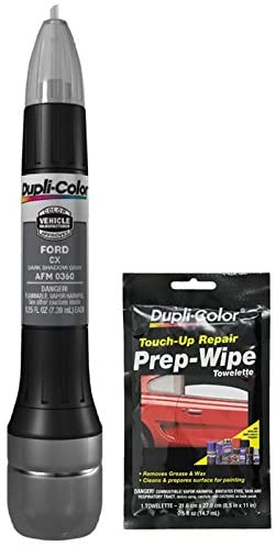 Dupli-Color AFM0360 Dark Shadow Gray Exact-Match Scratch Fix All-in-1 Touch-Up Paint for Ford Vehicles (CX) Bundle with Prep Wipe Towelette (2 Items)