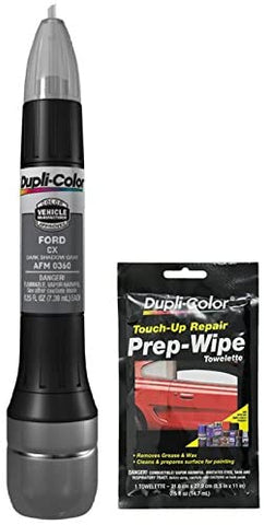 Dupli-Color AFM0360 Dark Shadow Gray Exact-Match Scratch Fix All-in-1 Touch-Up Paint for Ford Vehicles (CX) Bundle with Prep Wipe Towelette (2 Items)