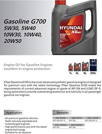 HYUNDAI Xteer Gasoline G700 10W40 Synthetic Motor Oil Car Engines (1qt)