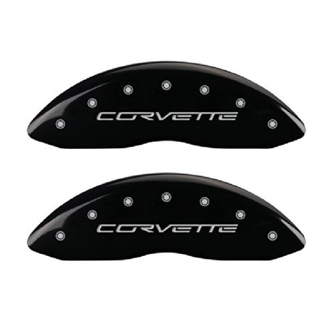 MGP Caliper Covers 13008SCV6BK Corvette C6 Logo Type Caliper Cover with Black Powder Coat Finish and Silver Characters, (Set of 4)
