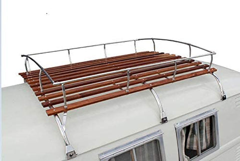M-VDub 3 Bows Stainless Steel Roof Rack with Dark Wood Compatible with Type 2 Bus 1950-1979 All Years