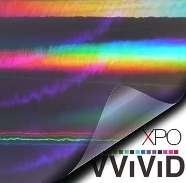 VViViD Black Holographic Chrome Vinyl Wrap Rainbow Finish Roll 1ft x 5ft DIY Air-Release Adhesive Film