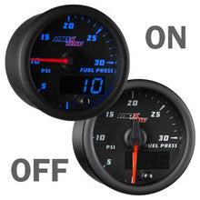 MaxTow Double Vision 30 PSI Fuel Pressure Gauge Kit - Includes Electronic Sensor - Black Gauge Face - Blue LED Illuminated Dial - Analog & Digital Readouts - for Diesel Trucks - 2-1/16" 52mm