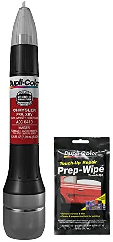 Dupli-Color ACC0413 Dark Garnet Red Pearl Exact-Match Scratch Fix All-in-1 Touch-Up Paint for Chrysler Vehicles (PRV, XRV) Bundle with Prep Wipe Towelette (2 Items)