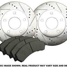 (Front Brake Kit)(SILVER ZINC COATED)(Cross Drilled-Slotted)(Perfect-Series) 2 Disc Brake Rotors & 4 Ceramic Pads
