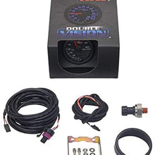 MaxTow Double Vision 100 PSI Fuel Pressure Gauge Kit - Includes Electronic Sensor - Black Gauge Face - Blue LED Illuminated Dial - Analog & Digital Readouts - for Trucks - 2-1/16" 52mm