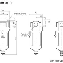 PneumaticPlus SAF4000M-N04BD Compressed Air Particualte Filter 1/2" NPT - Auto Drain, Polycarbonate Bowl, 10 Micron