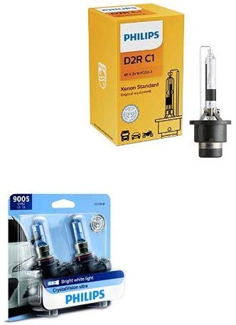 Philips D2R Authentic Xenon HID and CrystalVision ultra Bright White Low Beam and High Beam Bulb Bundle