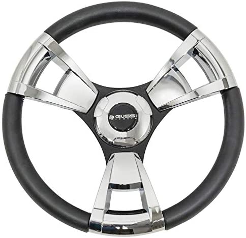 Gussi Italia Model 13 Chrome/Black Premium Italian-Made Steering Wheel for Golf Carts - No Hub Adapter Needed (Club Car Precedent/Tempo)