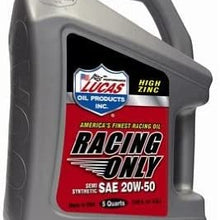 Lucas Oil 10378 SAE 20W-50 Semi-Synthetic Racing Motor Oil - 5 Quart Jug