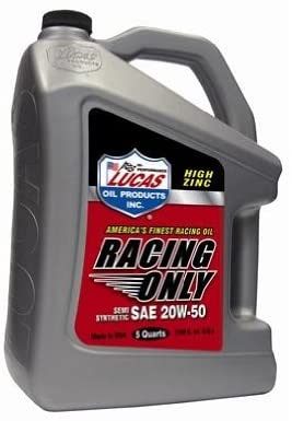 Lucas Oil 10378-3PK SAE 20W-50 Semi-Synthetic Racing Oil - 5 Quart Jug, (Case of 3)