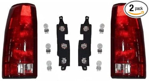 Tail Light Assemblies Pair Set Rear Lamps with Bulb Sockets & Connector Plates for 88-99 GMC Chevy Pickup 00 2500/3500 C/K Old Body Style Truck replaces 5977867 5977868 GM2800104 GM2801104 AutoAndArt