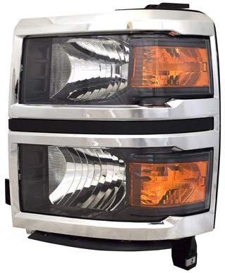 New Left Driver Side Halogen Headlight Assembly For 2014-2015 Chevrolet Pickup Chevy Silverado 1500 Fits WT And LT Models, Without Projector, Chrome GM2502410