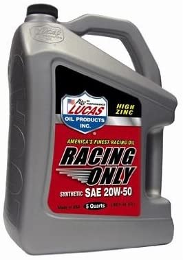 Lucas Oil 10616-3PK SAE 20W-50 Synthetic Racing Oil - 5 Quart Jug, (Case of 3)