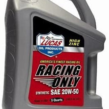 Lucas Oil 10616 SAE 20W-50 Synthetic Racing Motor Oil - 5 Quart Jug
