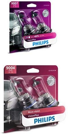 Philips 9007 and 9004 VisionPlus Upgrade with up to 60% More Vision High Beam and Low Beam Bulb Bundle