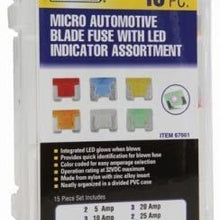 15 Piece Automotive Marine Micro Fuse Set Color Coordinated with Storage Case