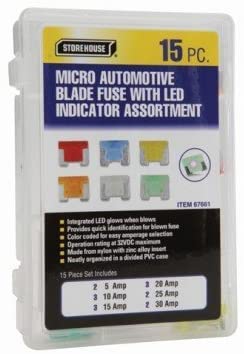 15 Piece Automotive Marine Micro Fuse Set Color Coordinated with Storage Case