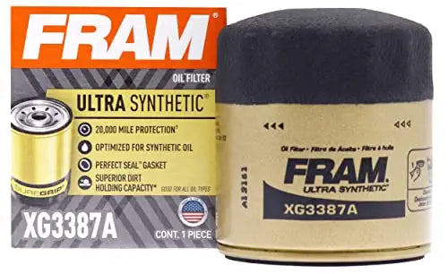 FRAM Ultra Synthetic Automotive Replacement Oil Filter, Designed for Synthetic Oil Changes Lasting up to 20k Miles, XG3387A with SureGrip (Pack of 1)