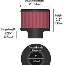 K&N Vent Air Filter/ Breather: High Performance, Premium, Washable, Replacement Engine Filter: Flange Diameter: 1 In, Filter Height: 1.5 In, Flange Length: 0.625 In, Shape: Breather, 62-1370