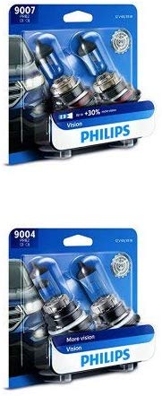 Philips 9007 and 9004 Vision Upgrade with up to 30% More Vision High Beam and Low Beam Bulb Bundle