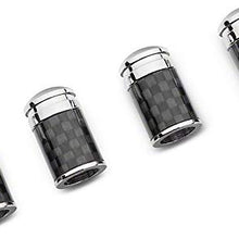 AeroDesigns Carbon Fiber Valve Stem Cap Cover -Hot Ride- Chrome Carbon Black Steel Pressure Valve Stems Caps Universal Fits ALL Cars Trucks SUV Bike & Bicycle ( Fit All Factory / OEM / Racing Wheels )