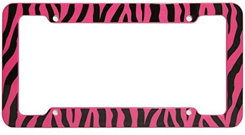 Motorup America Auto License Plate Frame Cover 2-Pack - Fits Select Vehicles Car Truck Van SUV - Wild Pink Zebra Print