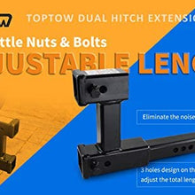 TOPTOW 64131 Dual Hitch Extension, Fits for 2 inch Receiver, Extender to 10 inch Max. Length & 7-1/2" Riser