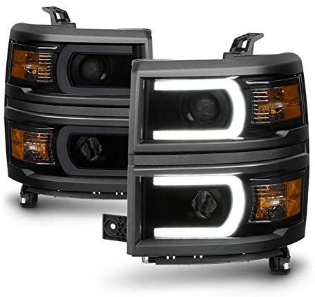 AVENN 2014-2015 Chevy Silverado 1500 LED Light Tube Black Smoked Headlights Headlamps 14 15