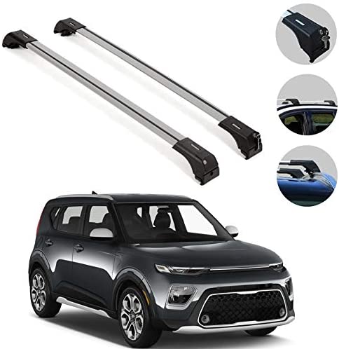 OMAC Roof Rack Cross Bars Luggage Carrier Silver 2 Pcs Fits Kia Soul X-LINE 2020-2021 | Aluminum Black Cargo Carrier Rooftop Luggage Crossbars