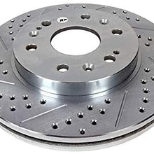 Detroit Axle - S-55097BK Front Brake Kit, Drilled Slotted Bake Rotors with Ceramic Brake Pads and Brake Hardware Clips