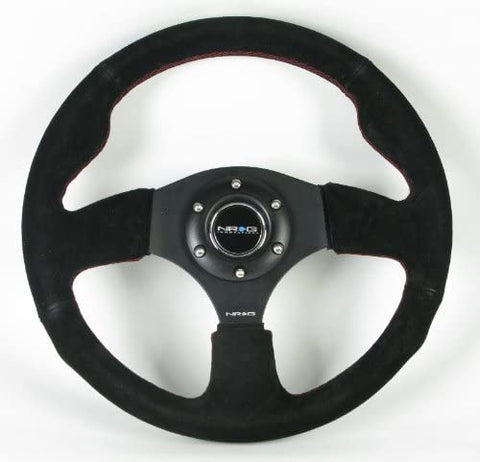 NRG Steering Wheel - 12 (Race) - 320mm (12.60 inches) - Black Suede/Black Spokes with Red Stitching - Part # ST-012S