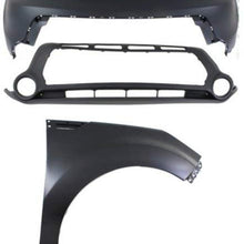 Bumper Cover Kit Compatible with KIA SOUL 2014-2016 Set of 3 Front With Bumper Cover and Fender (Right Side) 1-Piece Type Bumper