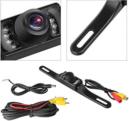 GTP Vehicle Rear View Backup Camera Wide Viewing Angle License Plate Mount Parking Assist Kit - Waterproof High Definition Color w/ 7 Infrared Night Vision LED Universal Car Truck Parking Camera