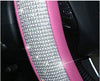 KAFEEK for Women Girls Diamond Leather Steering Wheel Cover with Bling Bling Crystal Rhinestones, Universal 15 inch Anti-Slip, Pink Microfiber Leather White Diamond