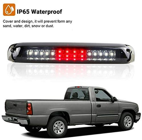 High Mount Waterproof Dual Row LED Third Light Brake Light for 1999-2006 Chevrolet Silverado/GMC Sierra GMT800 (Black Smoke Lens)