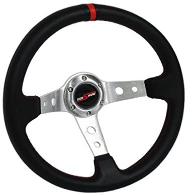 GODSNOW 350mm Deep Dish 6 Bolt Steering Wheel Universal Custom (RED-CHROME)