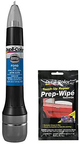 Dupli-Color AFM0378 Sonic Blue Pearl Exact-Match Scratch Fix All-in-1 Touch-Up Paint for Ford Vehicles (SN) Bundle with Prep Wipe Towelette (2 Items)