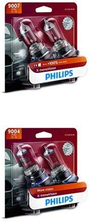 Philips 9007 and 9004 X-tremeVision Upgrade with up to 100% More Vision High Beam and Low Beam Bulb Bundle