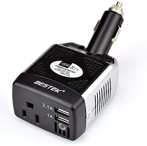 BESTEK 150W Power Inverter 12V to 110V Voltage Converter Car Charger Power Adapter with 2 USB Charging Ports (3.1A Shared)