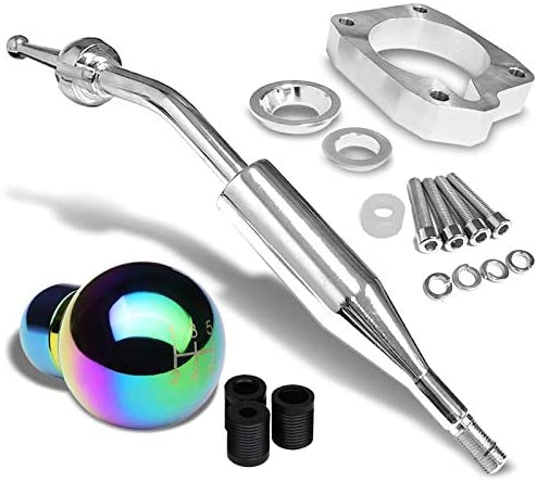 Manzo Short Throw Shifter (Chrome)+Shift Knob (Aluminum, Black with White Shift Pattern, Round Shape, 5-Speed) Works With 83-87 Corolla GTS AE86 MT