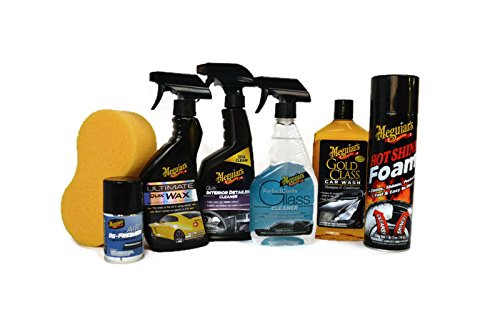 Meguiar's 7-Piece Ultimate Car Care Set (Full Sized Products) with Hot Shine, Ultimate Quik Wax, Interior Detailer, Gold Class Car Wash, Window Cleaner & More