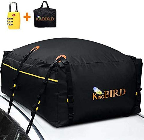 KING BIRD 100% Waterproof Roof Cargo Carrier Bag with Built-in Non-Slip Mat Fits All Vehicles with or Without Rack,15 Cubic Feet