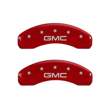 MGP Caliper Covers (34208SGMCRD) 'GMC' Engraved Front and Rear Caliper Cover with Red Powder Coat Finish and Silver Characters, (Set of 4)