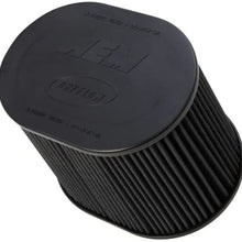 AEM 21-2259BF Universal DryFlow Clamp-On Air Filter: Oval Tapered; 4 in (102 mm) Flange ID; 9 in (229 mm) Height; 10.5 in (267 mm) Base; 9.5 in x 6.75 in (241 mm x171 mm) Top