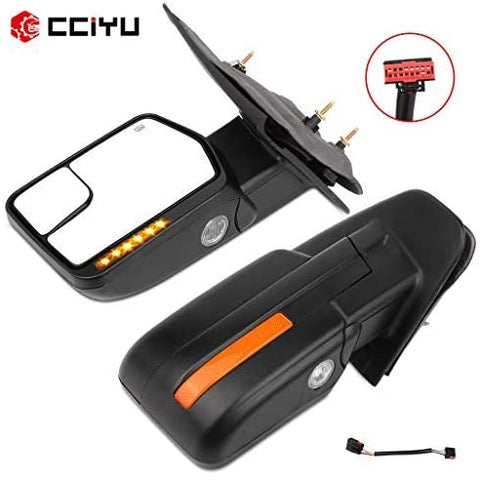 cciyu Rear View Mirrors, Car Mirrors,Towing Mirrors Fit for 2004-2014 for Ford F-150 with Power Heated Manual Folding Turn Signal Lights Back Reflector