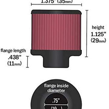 K&N Vent Air Filter / Breather: Washable and Reusable: 0.75 in (19 mm) Flange ID; 1.125 in (29 mm) Height; 1.375 in (35 mm) Base; 1.375 in (35 mm) Top , 62-1560