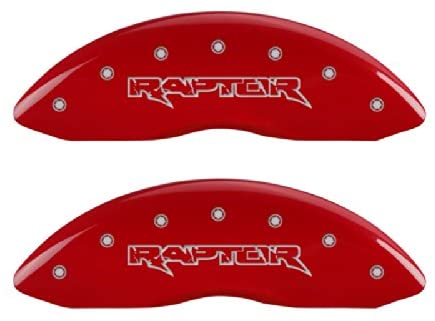 MGP Caliper Covers 10219SRPTRD Red Brake Covers for Ford F-150 2012-2020 (Mechanical Parking Brake) Engraved with Raptor (Front/Rear Covers; Set of 4)